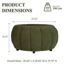 YDCOSYFY 30 Inches Large Round  Ottoman With Storage,Pumpkin Shape Upholstered Ottoman Coffee Table, With Removable Wooden Top, Soft Teddy Fabric Surface, For Living Room, Bedroom - 綠色 - 查看 7