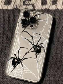 1pc Space Black Spider Graphic Full Coverage TPU Shockproof Phone Case, Compatible With Apple 16, 15, 14, 13, 12, 11 Pro Max, Series - Multicolor - View 2