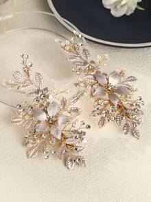 1 件装婚礼发梳夹新娘水晶婚礼发饰适用于新娘和伴娘头饰情人节 - 金色 - 查看 12