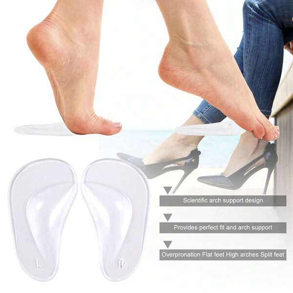 6 pares de cojines de soporte de arco, insertos de sandalia con soporte de arco autoadhesivos, almohadillas de soporte de arco de gel suave antideslizante, plantillas de soporte de arco de gel para talones de los pies para hombres y mujeres (transparente)