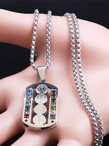 1 pieza Collar de acero inoxidable con cruz católica clásica de Jesús, colgante de cristal de San Benito y Virgen María, crucifijo, joyería para hombre, Cruz - collar de acero inoxidable - Ver 5