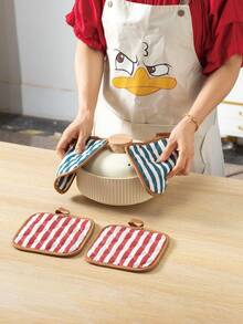 2pcs 4pcs Kitchen, Dining Room, Living Room Square Heatproof Pad, Baking, Cooking, Heatproof Cover, Double-Sided Quilted Diamond Pattern, Washable, Polyester Cotton Fabric, Heatproof Pad, Placemat, Heatproof Trivet Cover - Multicolor - View 2