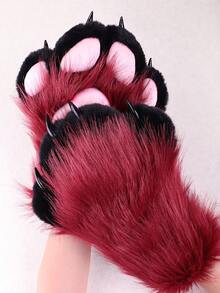A Pair Of Furry Cat, Fox Paw Gloves - Suitable For Cosplay Halloween Fur Role Play, Rave Party Outfit Accessories And Animal Costume Set Accessories