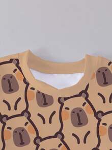 1 Set de camiseta de manga corta y pantalones cortos para niños, con estampado gráfico casual y lindo, cómodo para uso diario en primavera/verano - Multicolor - Ver 4