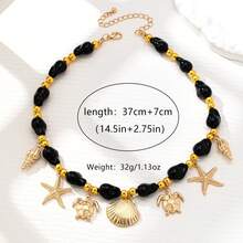 1pc French Style Ocean Element Faux Pearl Beaded Shell & Starfish Necklace For Women - Gold Baroque Necklace - View 11