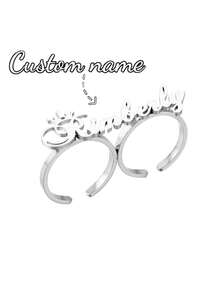 定制姓名戒指，双指戒指，不锈钢皇冠，心形，字母开口可调节情侣戒指，新娘首饰，送给她的周年纪念礼物，送给妈妈的母亲节礼物 - 銀色 - 查看 9