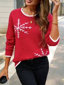 Women's Christmas Outfit, Comfortable Casual Commute Business Conservative Office Lady Romantic Retro Modern Back To School Teacher Outfit Christmas Knitted Sweater Crew Neck Pullover, Daily Wear Spring Autumn Winter Early Autumn