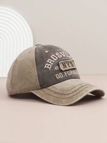 1pc Vintage Distressed English Embroidery Baseball Cap, Unisex Sunshade Visor Hat, Fashionable Outdoor Snapback