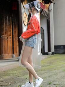 1pc Fashionable Transparent Long Raincoat, Full Body Rain Jacket