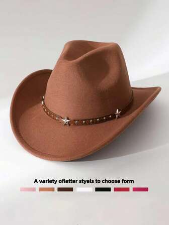 1 件万圣节西部牛仔帽，男女款，毡制软呢帽，牛仔女帽，带腰带扣，返校