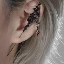 1pc Crow Earrings Chain Thorn Rose Niche Design Halloween Cos Gothic Style Piercing Ear Needle High-End Dark Sweet Cool Earrings Earrings