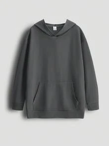 青少年炭灰色连帽口袋卫衣，时尚设计，柔软舒适，适合春秋季穿着。 - 深灰色 - 查看 13