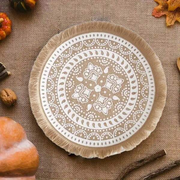 2pcs/4pcs/6pcs/8pcs Taupe Round Tasseled Nordic Style Tassel Placemats, Creative Bohemian Tabletop Decor Placemats | Round Placemats, Suitable For Kitchen, Dining Table, Restaurant, Cafe, Durable And Stain-Resistant, Great For Indoor And Outdoor Daily Use, Perfect For Party, Birthday, Thanksgiving, Christmas, Housewarming, Family Gathering, Wedding
