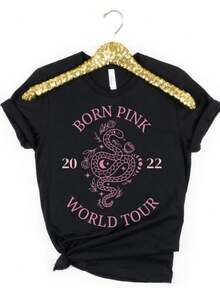 Born Pink World Tour Shirt, 2022 Tour Tee, PinkVenom Comeback Merch, Blink Gift, Concert Apparel, Kpop Clothing, Jennie, Jisoo, Rose, Lisa - 黑色 - 查看 1