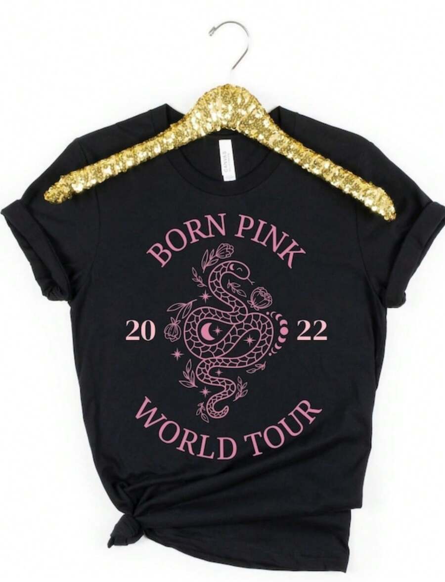 Born Pink World Tour Shirt, 2022 Tour Tee, PinkVenom Comeback Merch, Blink Gift, Concert Apparel, Kpop Clothing, Jennie, Jisoo, Rose, Lisa - 黑色 - 查看 1