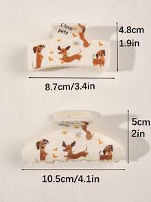 2个ABS材质可爱腊肠犬系列UV印花超大半圆方形组合发爪发饰，适合海滩秋季发夹、时尚发夹、优雅发卡、冬季度假装扮、女士花朵发夹，夏季适用。 - 彩色 - 查看 3