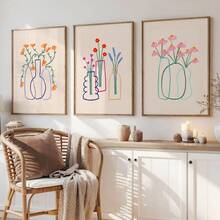 Frameless, 3 Pieces/Set Of Minimalist Lines, Plants, Flowers, Wall Art Decorative Paintings, Abstract Plant Flower Art Canvas Posters, Modern Prints, Room Decorative Hanging Paintings, Living Room Art Decorative Illustrations, Modern Home Wall Art Decorative Prints, Ideal Home Gift Creativity, Suitable For Living Room Study Bedroom Corridor Art Decorative Paintings