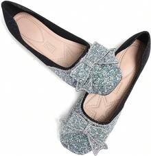 SAILING LU Square Toe Flats Shoes Rhinestoned Bowknots Ballet Flats For Women Studded Dress Shoes Comfort Light Weight LoafersChristmas - H-黑色 - 查看 5