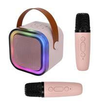 Wireless Portable Handheld Speaker With Led Light Atmosphere Effect, Support/Tf Card/Usb Playback. Comes With Two Wireless Microphones, Suitable For Home Party Karaoke. - Pink - View 6