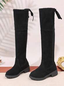 1 双经典时尚四季过膝高筒靴，适合日常穿着和度假，女童靴 - 黑色 - 查看 9