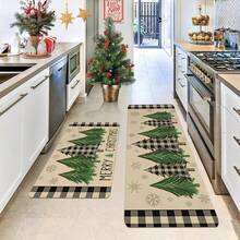1/2pcs Christmas Floor Mat, Luxurious Green, Black And White Checked Christmas Tree Pattern Kitchen Floor Mat, Perfect For Indoor/Outdoor Use, Family Gatherings, Kitchen, Dining Room, Christmas Atmosphere Decoration, Home Decoration