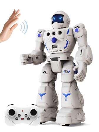 1 pieza Juguete robot de control remoto programable - Equipado con funciones de baile, canto, programación y ojos LED, robot RC recargable con modo de demostración automática, juguete de aprendizaje STEM adecuado para niños y niñas de 3 a 12 años, excelente para regalos de Navidad, Pascua, Halloween, Año Nuevo y cumpleaños (Blanco)