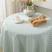 Round Tablecloths Striped Tablecloth Cotton Blend Table Cloth Washable Tabletop Decorative Fabric Table Cover For Kitchen Dinning (Green, Round 39 Inch) - Green39Round - View 5