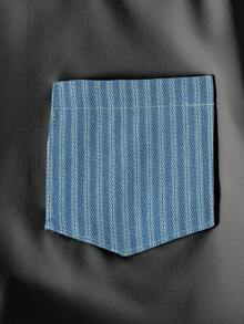 2pcs Young BoyCasual Patchwork Round Neck Top + Striped Long Pants Set - Black - View 4