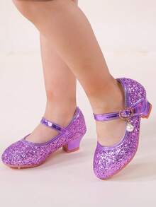 Girls Princess Shoes, Children High Heel Shoes, Soft Bottom Non-Slip Shoes, Little Girls Blue Glitter Shoes, Gold Formal Shoes, Purple High Heel Shoes, Spring Autumn New Arrival - Purple - View 7