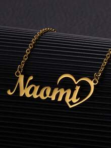 Customized Name Paperclip Pendant Necklace, Personalized Silver/Gold Chain Necklace, Customizable 1-2 Name Engraved Pendant Necklace, Fashionable Stainless Steel Jewelry, Couple Gift, Birthday/Anniversary Gift - Golden Love Heart - View 3