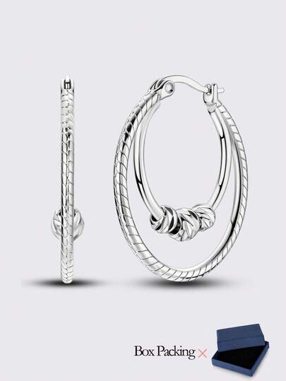 1 Pair Snake Bone Pattern Double Ring Flower Ball Earrings Original 925 Sterling Silver Minimalist Elegance Jewelry Gifts Fits Daily Party Shopping