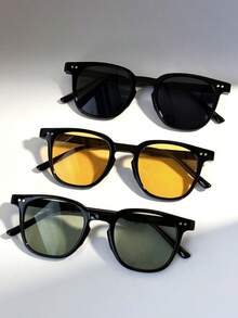 3副/套 男士方形时尚眼镜，黑色夏季时尚眼镜，镶钻，返校季，适合日常佩戴、海滩派对、度假旅行、街头穿搭