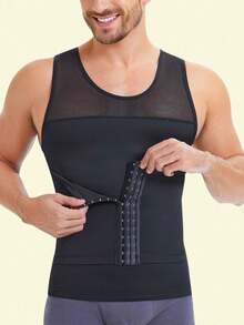 TAILONG Men Body Shaper Slimming Vest Tight Tank Top Compression Shirt Tummy Control Underwear Moobs Binder - Black - View 11