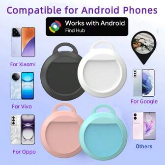 RSH 适用于 Android Air 追踪器标签，4 件行李追踪器智能标签，适用于 Find Hub 设备应用程序，防丢失标签精确定位物品定位器，适用于宠物、钱包、背包、手提箱、可更换电池和隐私保护，带保护套、圣诞节、万圣节、家庭聚会和其他节日礼物。