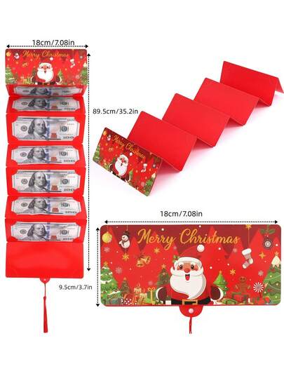 2025 New Santa Claus Dollar Bill 10-Slot Red Envelope Christmas Surprise Party Money Box, Children's Greeting Card