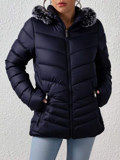 Chamarra Mujer Manga Larga Clima Frio Capucha Afelpada Desmontable Forro Suave Cierre Frontal Bolsillos Funcionales Ideal Para Uso Diario Cómoda Practica