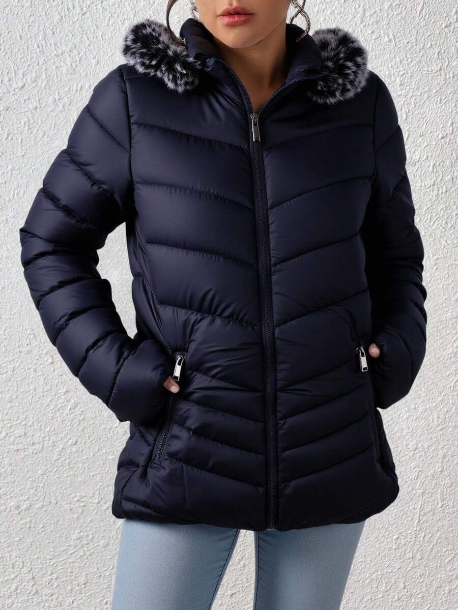 Chamarra Mujer Manga Larga Clima Frio Capucha Afelpada Desmontable Forro Suave Cierre Frontal Bolsillos Funcionales Ideal Para Uso Diario Cómoda Practica - Azul - Ver 1