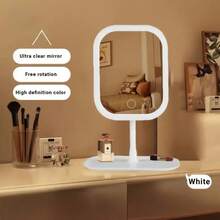 1 pieza Espejo de maquillaje LED con base giratoria y panel - Brillo ajustable, control táctil, espejo de tocador alimentado por USB con almacenamiento, caja de cosméticos portátil, regalo para mujeres - 2 colores disponibles