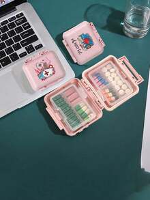 Mini 6-Grid Portable Pill Box, 6-Grid Small Pill Box, Pink Small Pill Box With Medical Element Pattern, 6-Day Storage Box, Initial Travel Pill Box, 6-Grid Portable Pill Box, Daily Vitamin Pill Box, Pocket Wallet Small Pill Box, Letter Id Pendant Storage Box, Earring, Ring, Jewelry Storage Box, Home Must-Have, Travel Must-Have Travel Essentials For Holiday Vacation Medicine Organizer Emergency Kit For Travel For Outdoor First Aid Bag