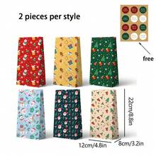 12pcs Christmas Gift Bags - Holiday Santa Claus, Christmas Tree And Snowman Patterns, Christmas Shopping Bags, Storage Bags, Tote Bags For Holiday Shopping And Party Gifts, Christmas Valentine Day