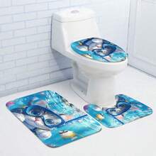 Set Of 4 Cute Ocean Diving Cat Pattern Shower Curtains For Room Home, Bathroom Decoration, Suitable For Romantic Friends And Family, For Friends Who Love Cats, Comes With 12 Auxiliary Hooks