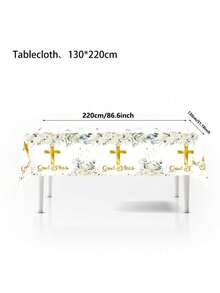 1 pieza Mantel desechable blanco con cruz y flores para bautizo, primera comunión, fiesta de cumpleaños - Temática religiosa, fabricado a máquina - Multicolor - Ver 11