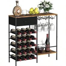 MOOACE Wine Rack Freestanding Floor Wine Bar Cabinet With Wine Storage And Glass Holder Mini Home Bar For Liquor Cabinet Coffee Bar Storage For Kitchen Dining Room Living Room - 棕色 - 查看 1