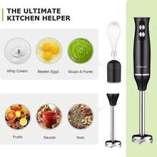 SOKANY 四合一手持搅拌机套装，集食物处理器、浸入式搅拌器、绞肉机于一体，带速度控制和打蛋器，包含多功能搅拌轴、打蛋器、切碎器和量杯，适用于食物加工和婴儿辅食搅拌。