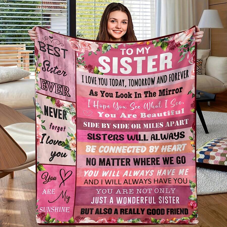 Heartfelt Sister's Gift,Modern Style, Versatile,Super Soft Flannel Printed 3D Blanket, As Birthday Gifts, Family, Wedding, Souvenir Blankets, Polyester Blankets Suitable For All Seasons, Washable, Machine Washable, Lightweight, Breathable, Comfortable, Warm, Unique, 280gsm For Him, Her Personalized Ideal Gifts For Her,Perfect Nap, Camping, Travel, Home, Daily Life, Office Decoration, Birthday, Anniversary, Valentine's Day, Thanksgiving, Christmas, Halloween, Wedding, New Year Gifts ,Sofa,Bed,Car,Bedroom,Living Room,Office,  Outdoor Camping, Beach,Wall Decoration - 多色16 - 查看 1