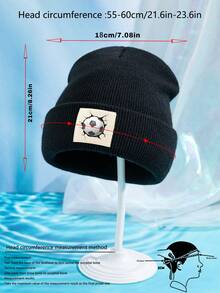 1pc Outdoor Casual Warm & Soft Stretchy Football Pattern Knit Beanie Hat, Suitable For Daily Wear, Great Gift Fall - A - View 4