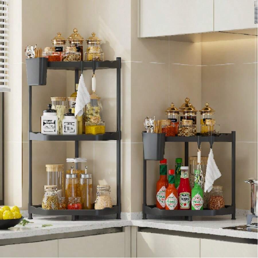 Multifunctional Bathroom & Kitchen Storage Rack, Tabletop Corner Shelf, Towel Hanger, Wall-Mounted Corner Organizer, A Helpful Storage Assistant