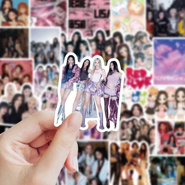 140 pièces Collection d'autocollants de groupe de filles coréennes KPOP à l'encre rose. Autocollants populaires de stars de beauté de groupes coréens
