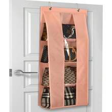 Lirex Over The Door Purse Organizer, Handbag Storage Organizer With 4 Clear Pockets Foldable, Purse Storage, Scarf Storage, Clothing Organizer, Legging Organizer For Hanging Closet Organize, Gray