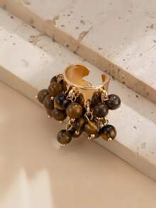 1pc Metal Material Multi Faux Pearl, Turquoise, Amber Decor Open Ring Pendant, Suitable For Women Wear On Various Occasions